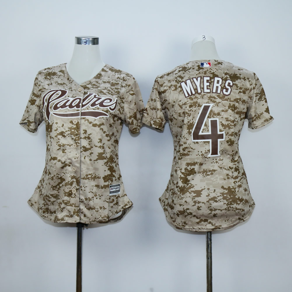 Women San Diego Padres #4 Myers Camo MLB Jerseys->women mlb jersey->Women Jersey